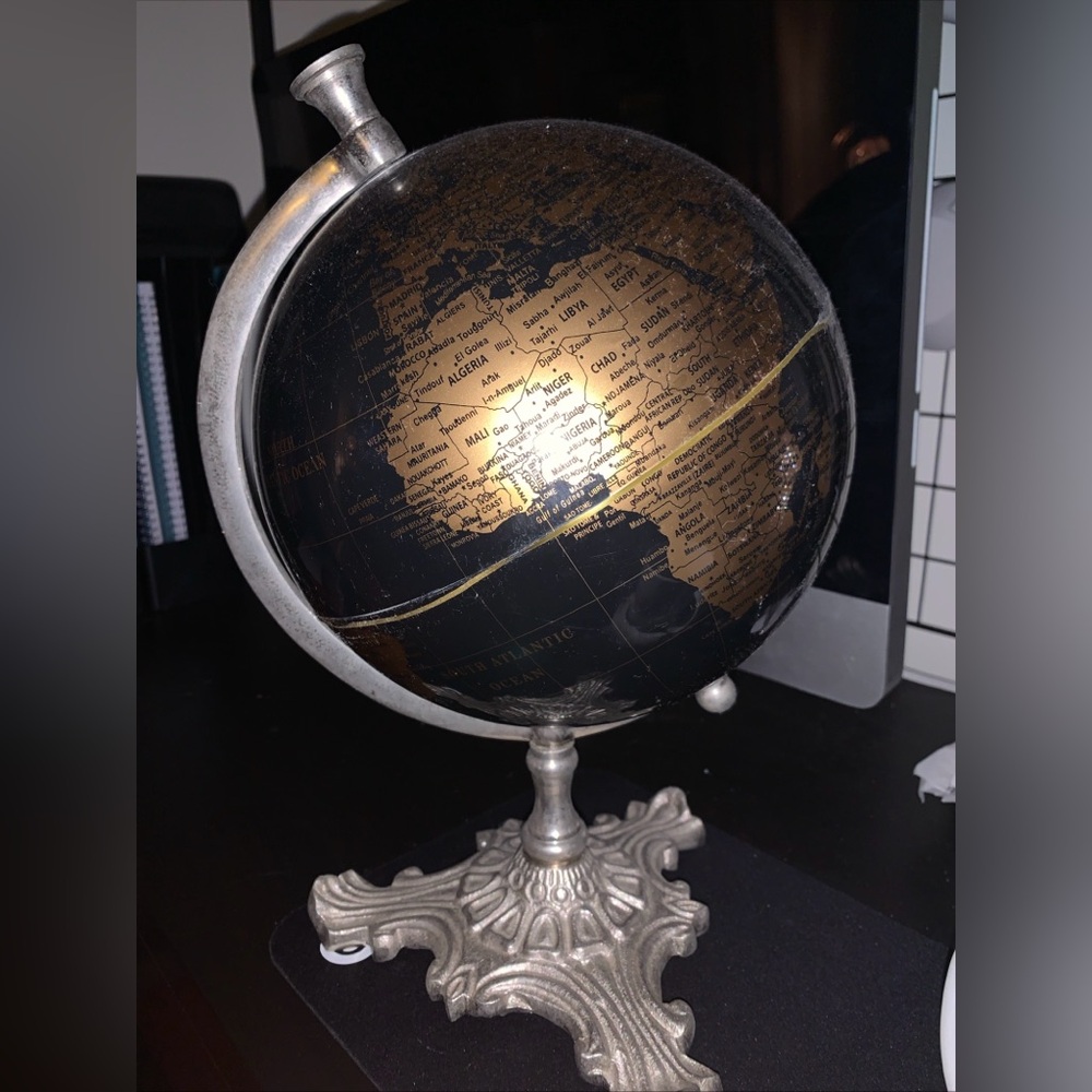 Elegant Black and Gold Decor Globe with Ornate Accents